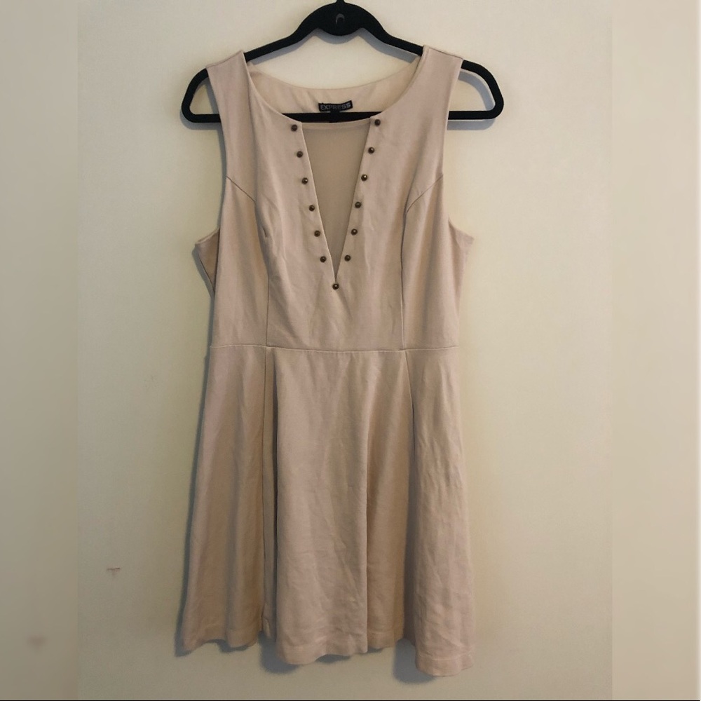 Mesh Plunge Neck Beige dress